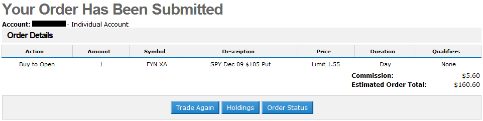 tradeking options order confirmation screen